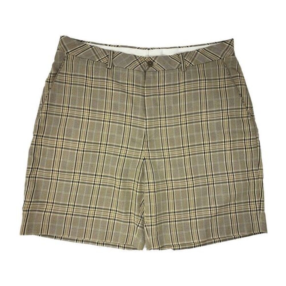 Alan Flusser Golf Flat‎ Front Brown Plaid Men's Shorts Size 36